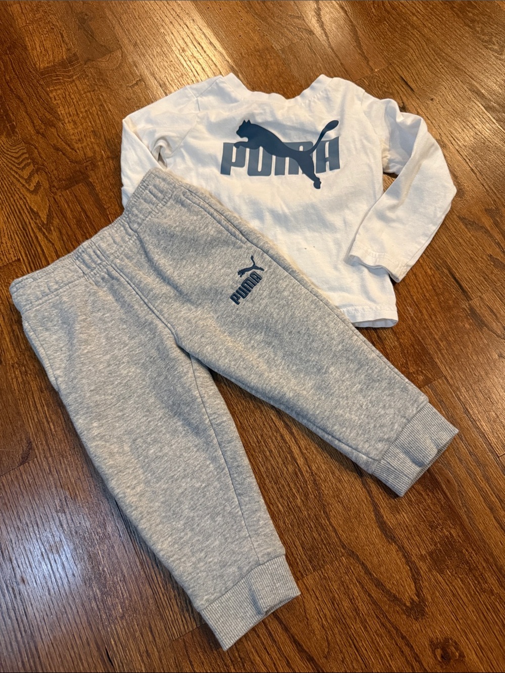 Puma Kids Gray Sweatpants and White Logo Top